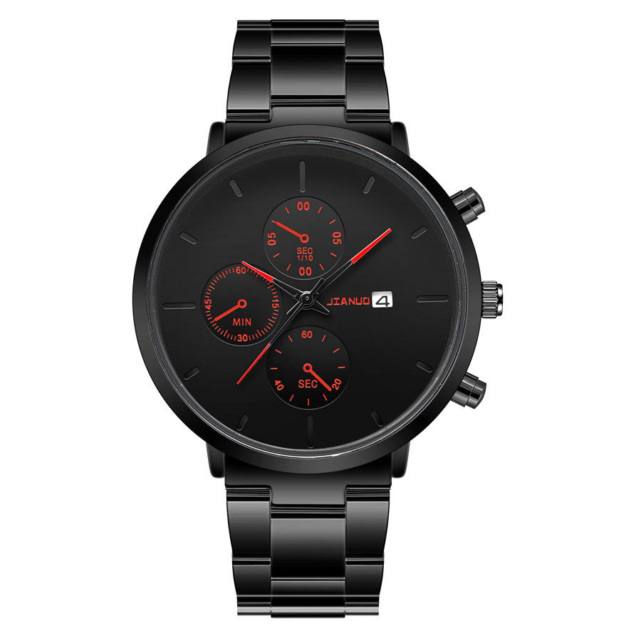 Tendance simple à trois yeux Calendrier Alloy Band Quartz Montre