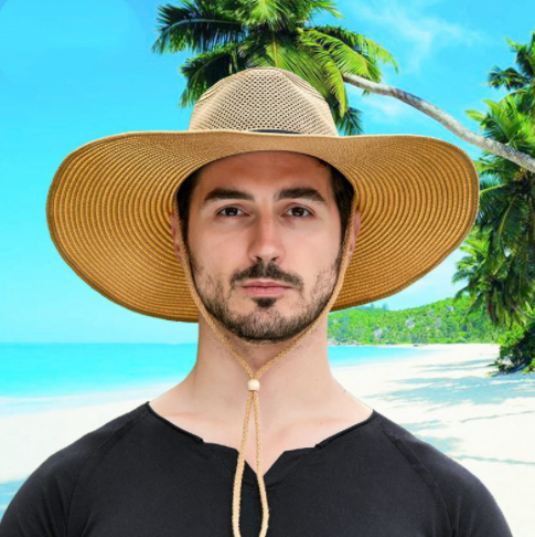 Breathable Mesh Big Brim Straw Hat Protection solaire extérieure masculine