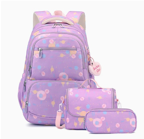 Sac à dos de l'école secondaire junior, trois pièces à l'empreinte cartoon