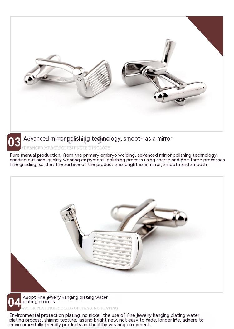 Raquette de golf Forme Plain Metal French Shirt Cufflinks hommes