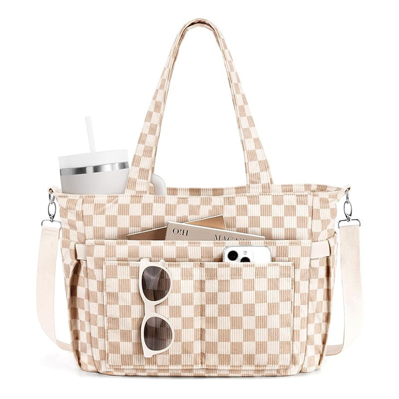 Feihong Plaid Tote Bag Design élégant Grande capacité