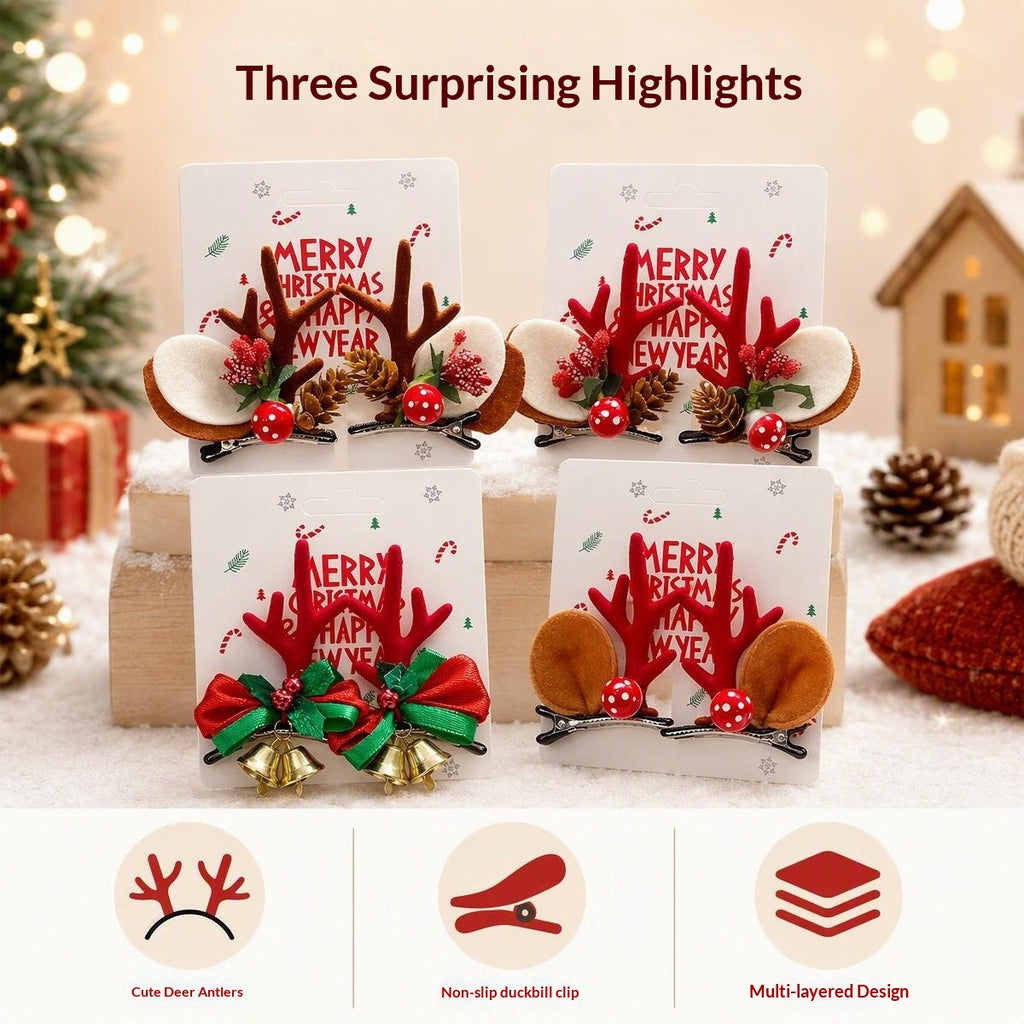 Unisex Christmas Reindeer Hair Clips for Festive Holiday Styling