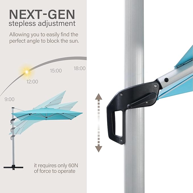 11' X 11' Ft Cantilever Parapluie de patio 360 Rotation Système de tilting intégré Offset Umbre