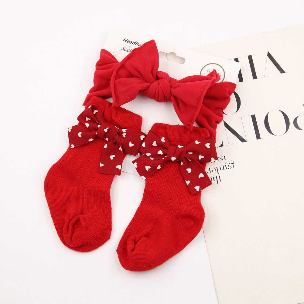 Bande de cheveux bébé Bow Chaussettes costume pour enfants Noël Grandes chaussettes Bow Combinaison
