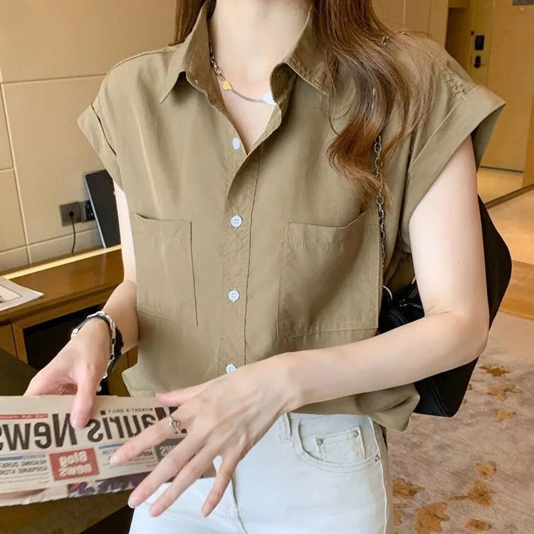 Chemise en mousseline à manches courtes pour femmes