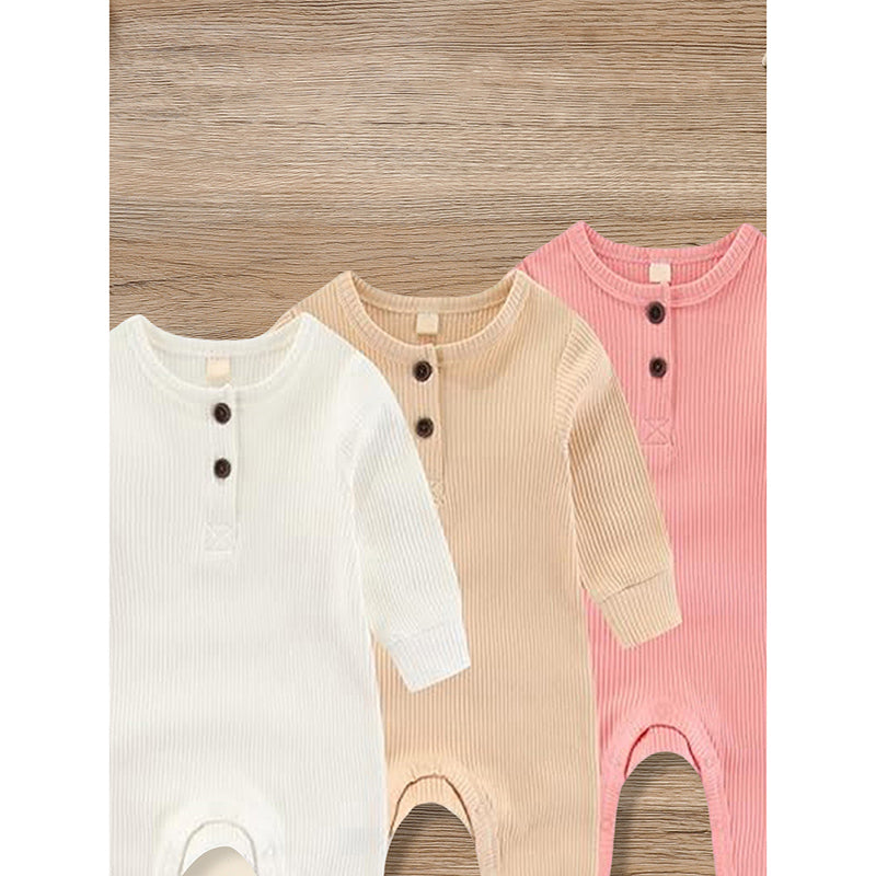 3-Pack Nouveau-nés Bébés Garçons & Filles Longue Manches Ribbed Romper Soft Button Front Jump