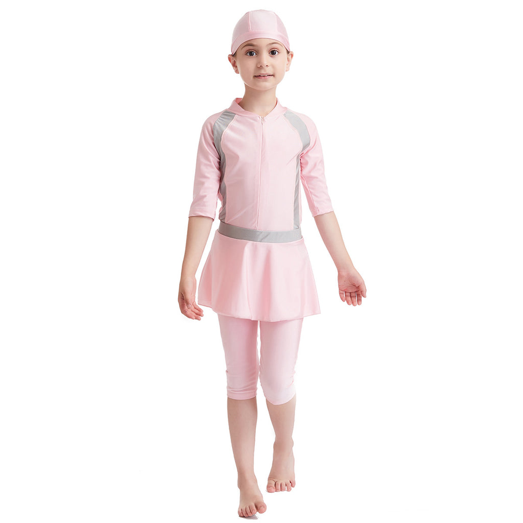 Maillot de bain conservateur couleur solide pour filles