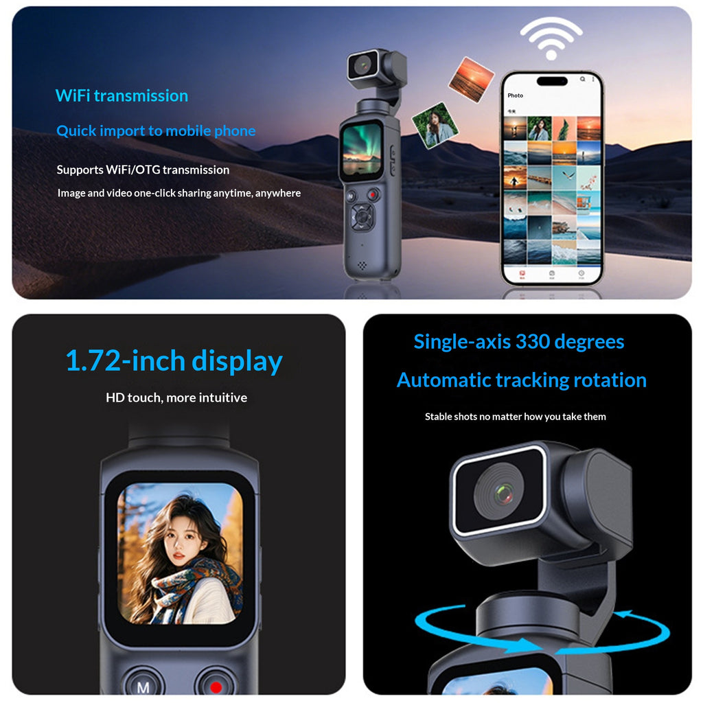Caméra 4K Gombal portable avec stabilisation de mouvement et reconnaissance du visage