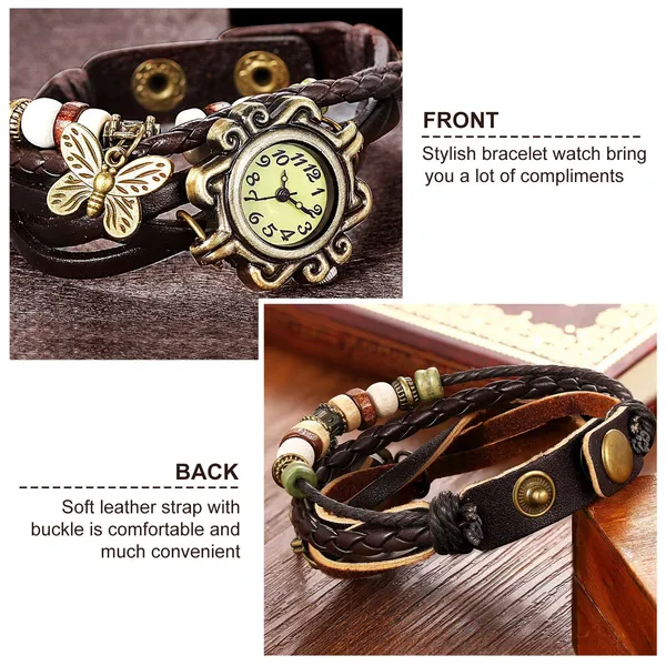 Vieille montre pour femme Bohemian Montre en cuir fait main