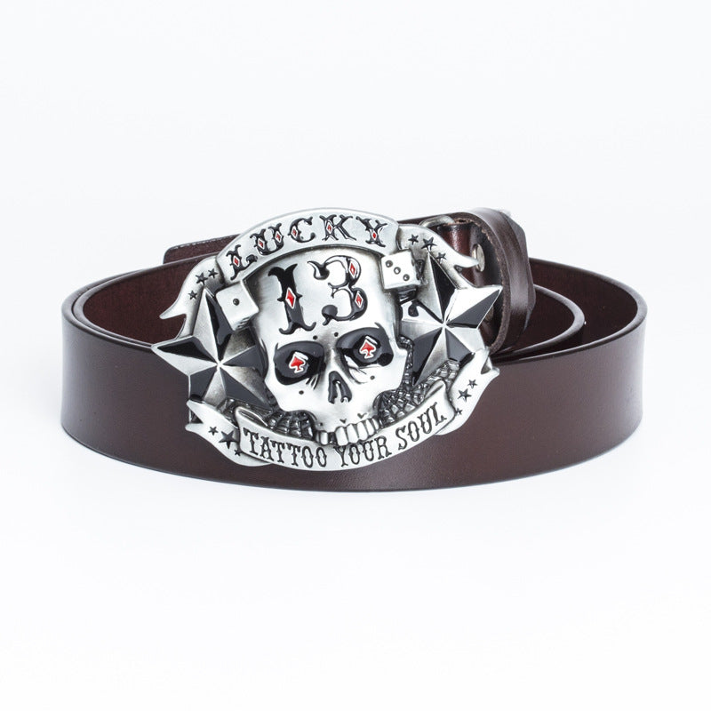 Trendy Ceinture en cuir homme Skull Skateboard Buckle