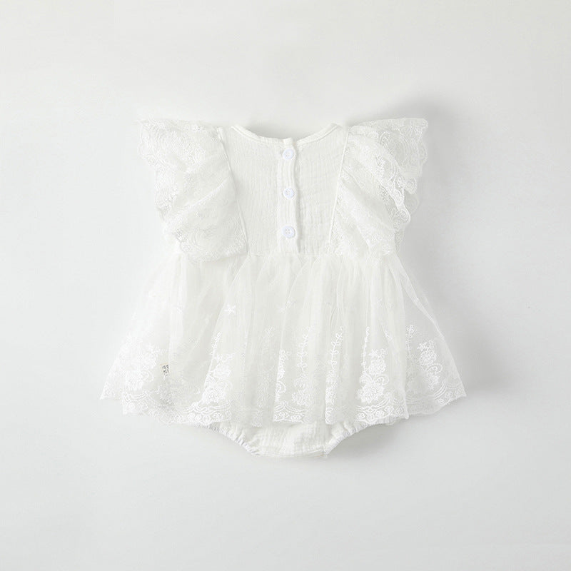 Romper de coton avec dentelle et mesh pour les petites filles