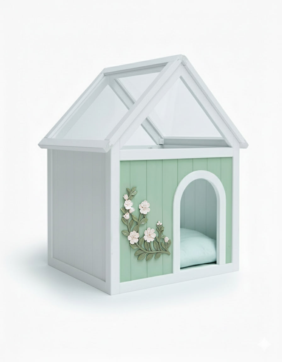 SAGE Cèdre certifié FSC Maison de chat intérieure avec toit en acrylique clair – Maison de chat en bois pour S