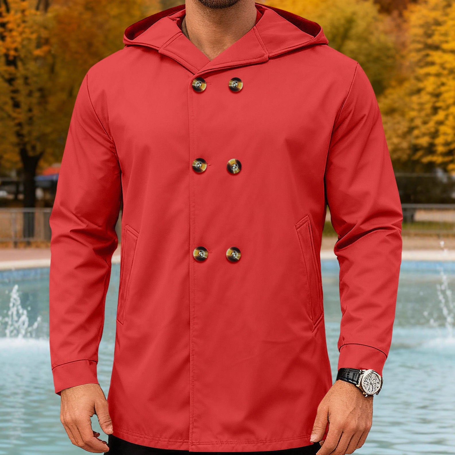 Manteau de trench à capuchon mi-longueur pour hommes
