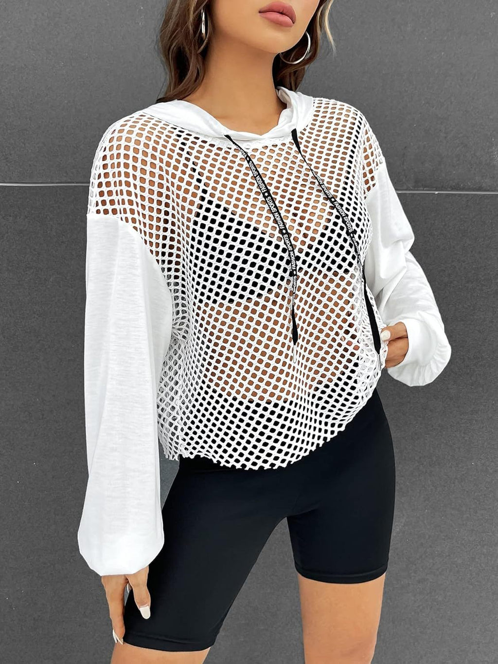 Mesh-Panel Casual Loose-Fit Sports Hoodie pour les femmes