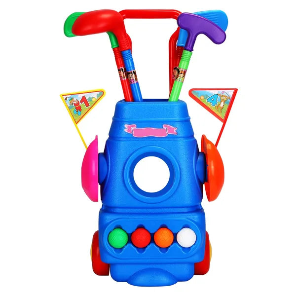 Jeu de golf pour tout-petits avec 4 Balles 4 Clubs 2 Trous 2 Drapeaux Golf Panier Golf intérieur en plein air