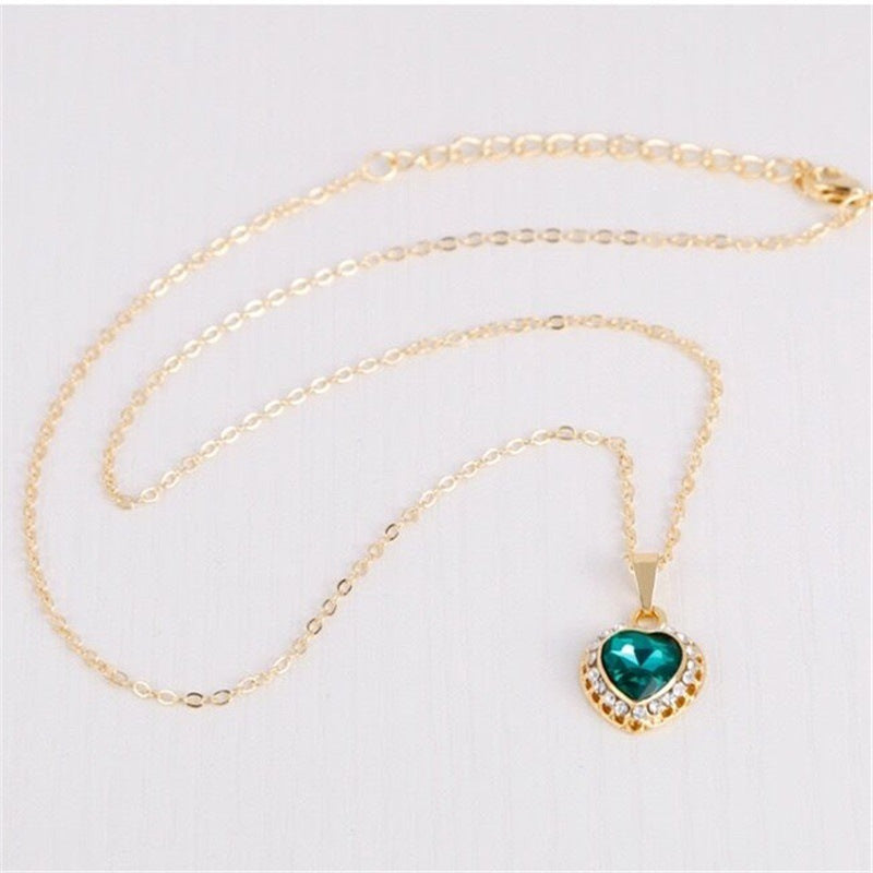 Jeu de bijoux Peach coeur Strass Boucles d'oreilles Collier d'amour Ensemble de bijoux de mariée