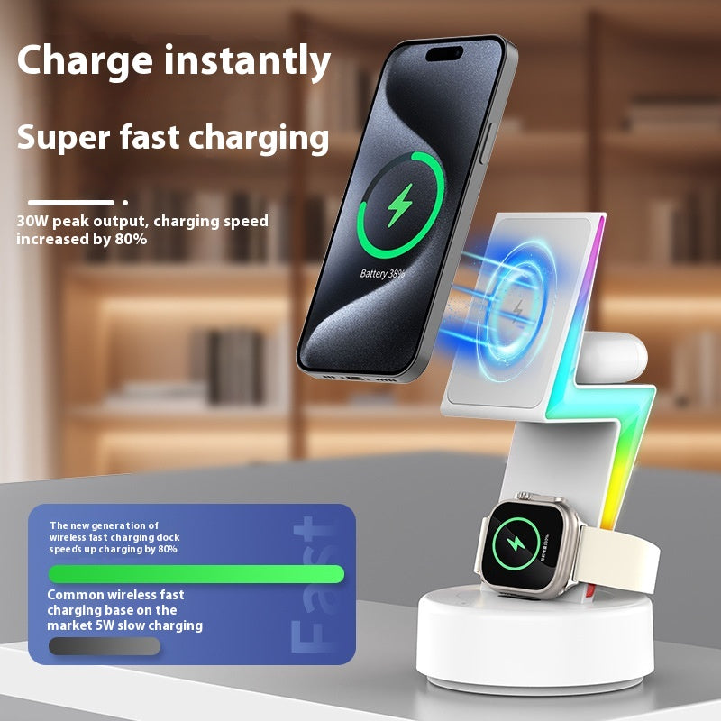 Chargeur sans fil d'écouteur de téléphones portables trois en un