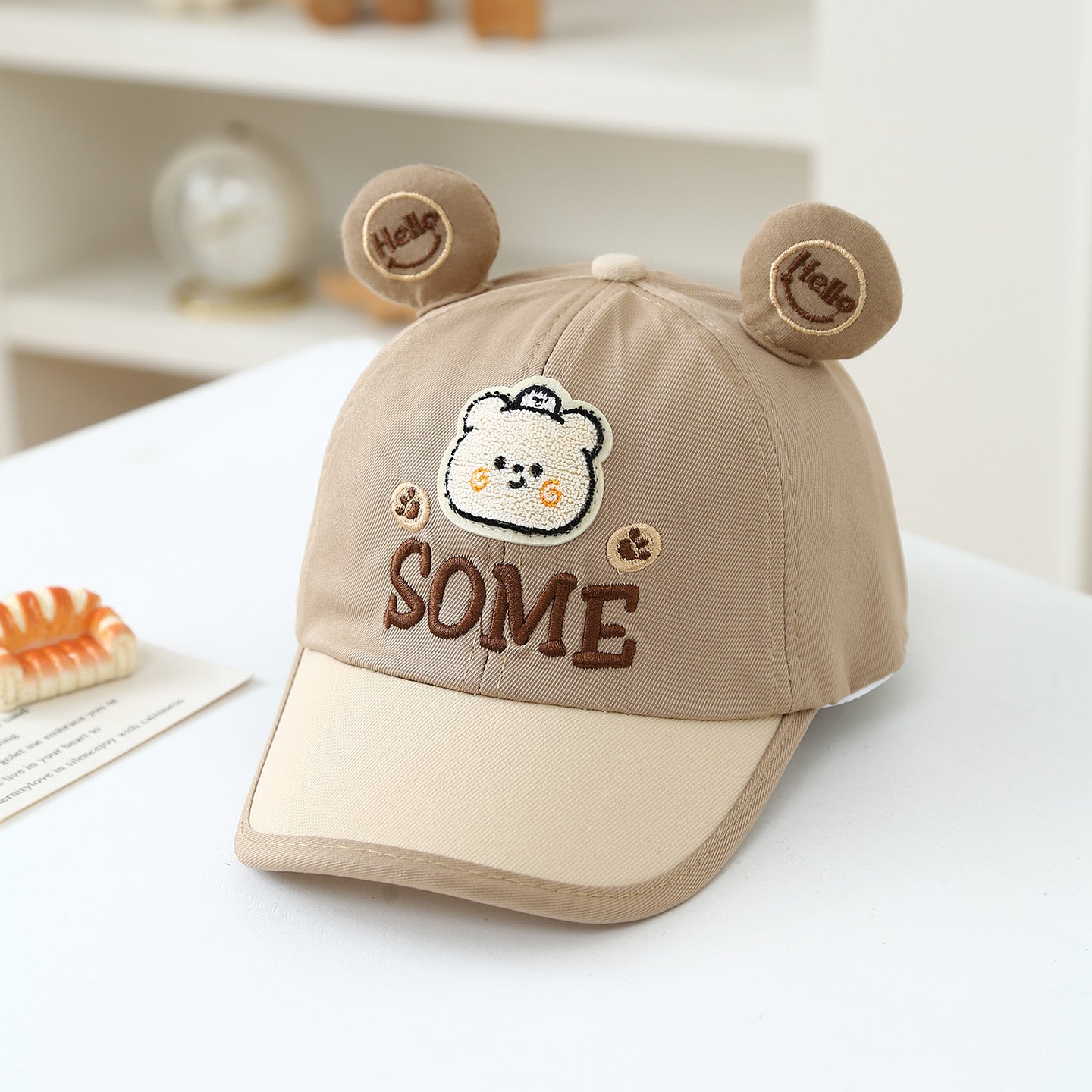 Été mignon petit ours brodé cap de baseball en lettres - un dessin animé