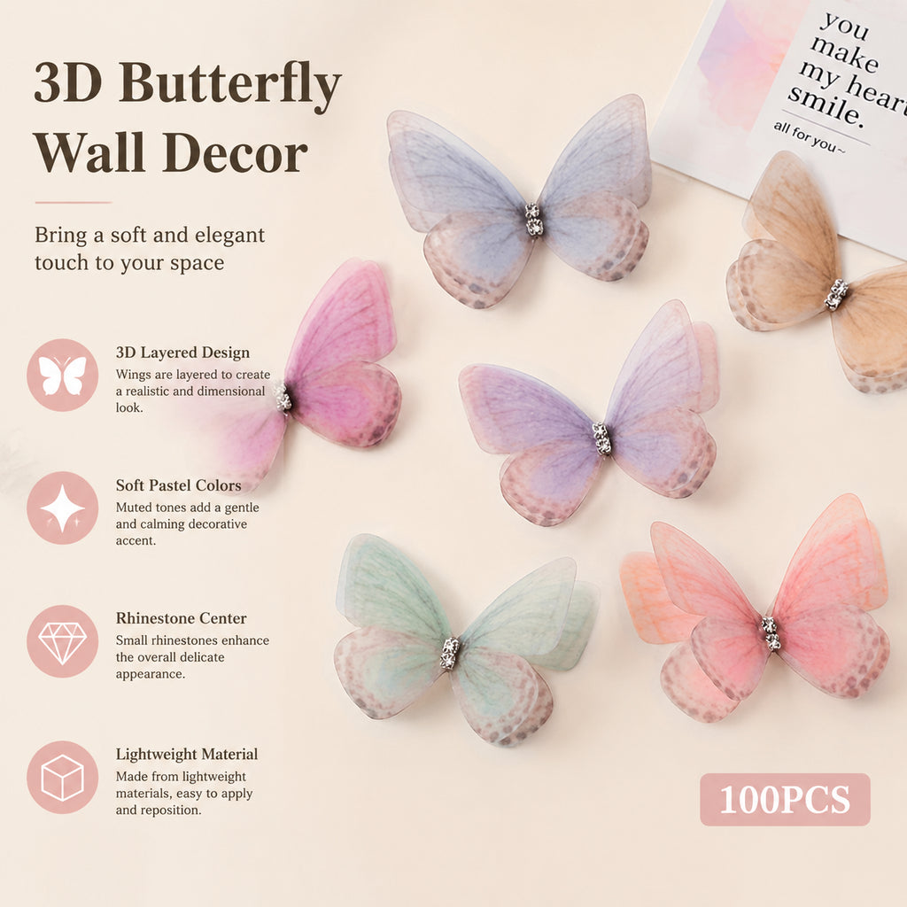 100 Mini Butterfly Craft Supplies - Papillons de simulation 3d doux