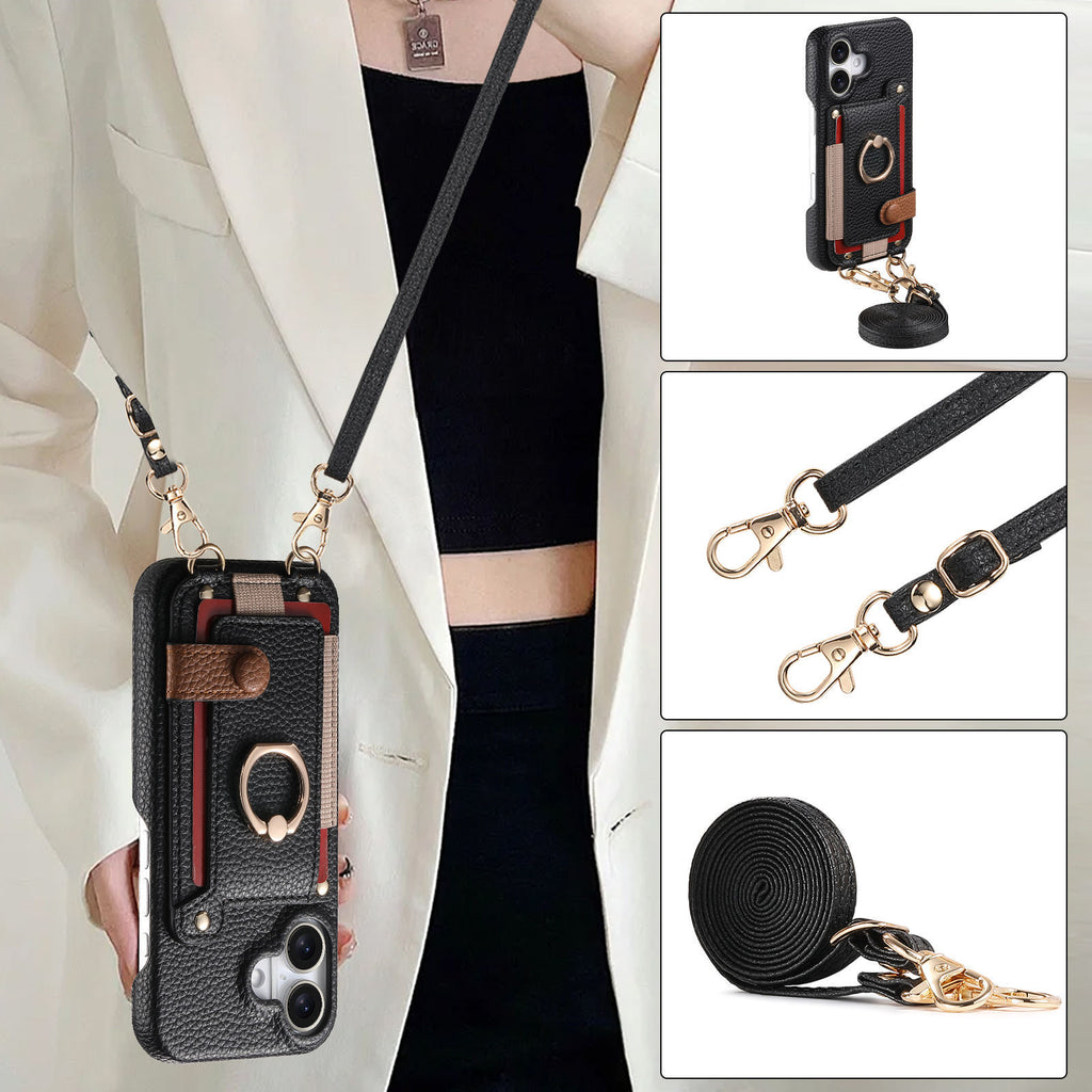 Long Crossbody Lanyard en cuir avec des fentes de carte pour le stockage