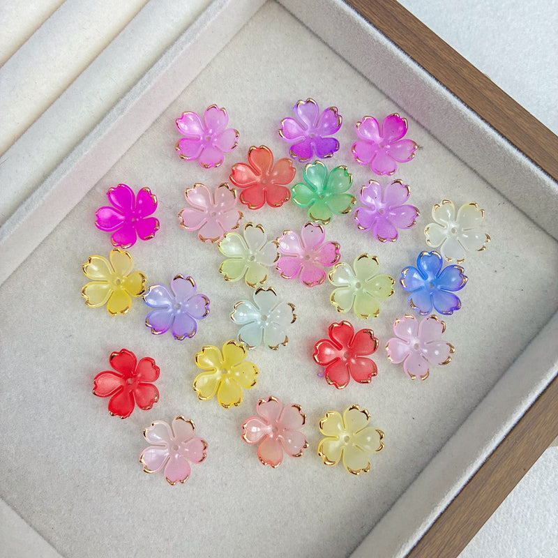 Perles de fleur de cerise en acrylique 5-Petal en forme d'or à deux tons