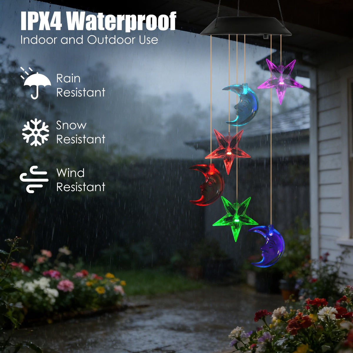 1Pc 2Pc Quantity Options Solar Moon and Star Wind Chime 7 Color Changing Wind Chime for Outdoor