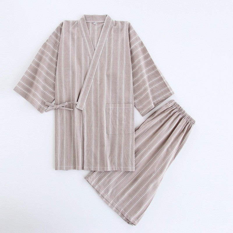 Washed cotton striped pajamas
