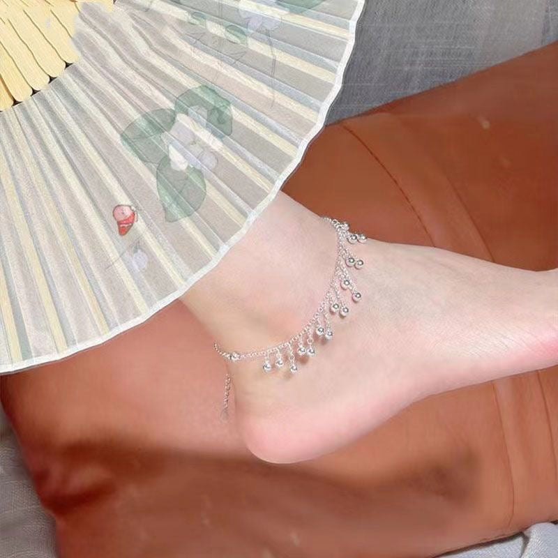 1pcs 999 Argent Sterling Multi Perle Tassel Ajustable Anklet