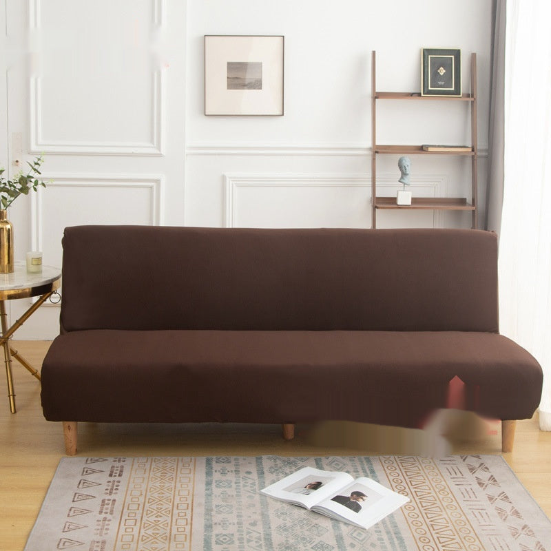 Housse de canapé en tissu monocolore sans bras haute-élastique entièrement fermée