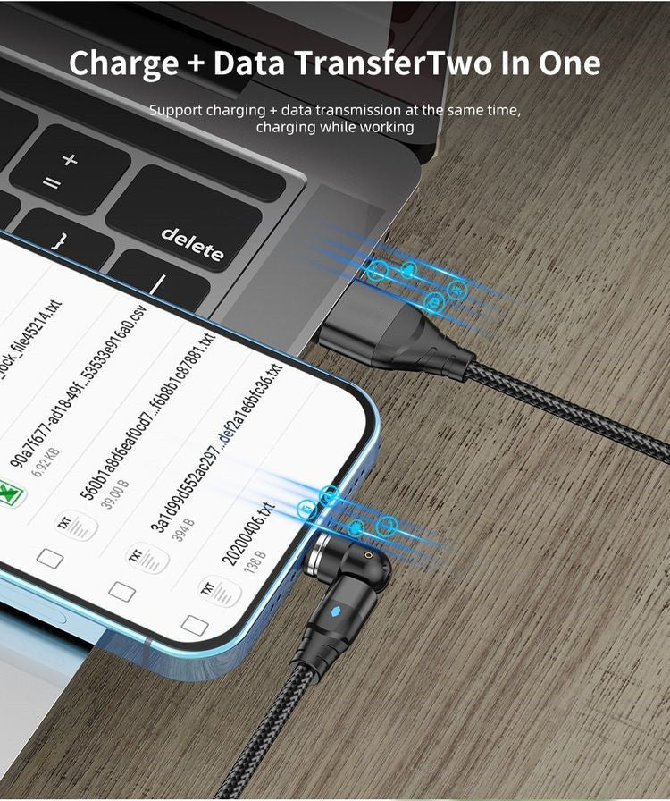 Câble de données magnétique 3-en-1 540 Connecteur rotatif 5A Charge rapide