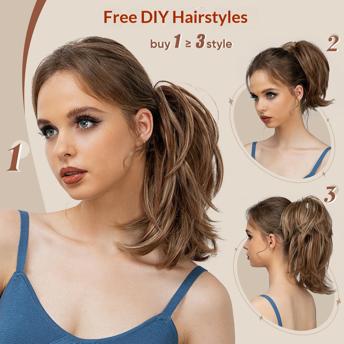 Haute température Synthétique Perruque Cheveux Clip-on Ponytail Femmes Court Style Volumineux Petit C