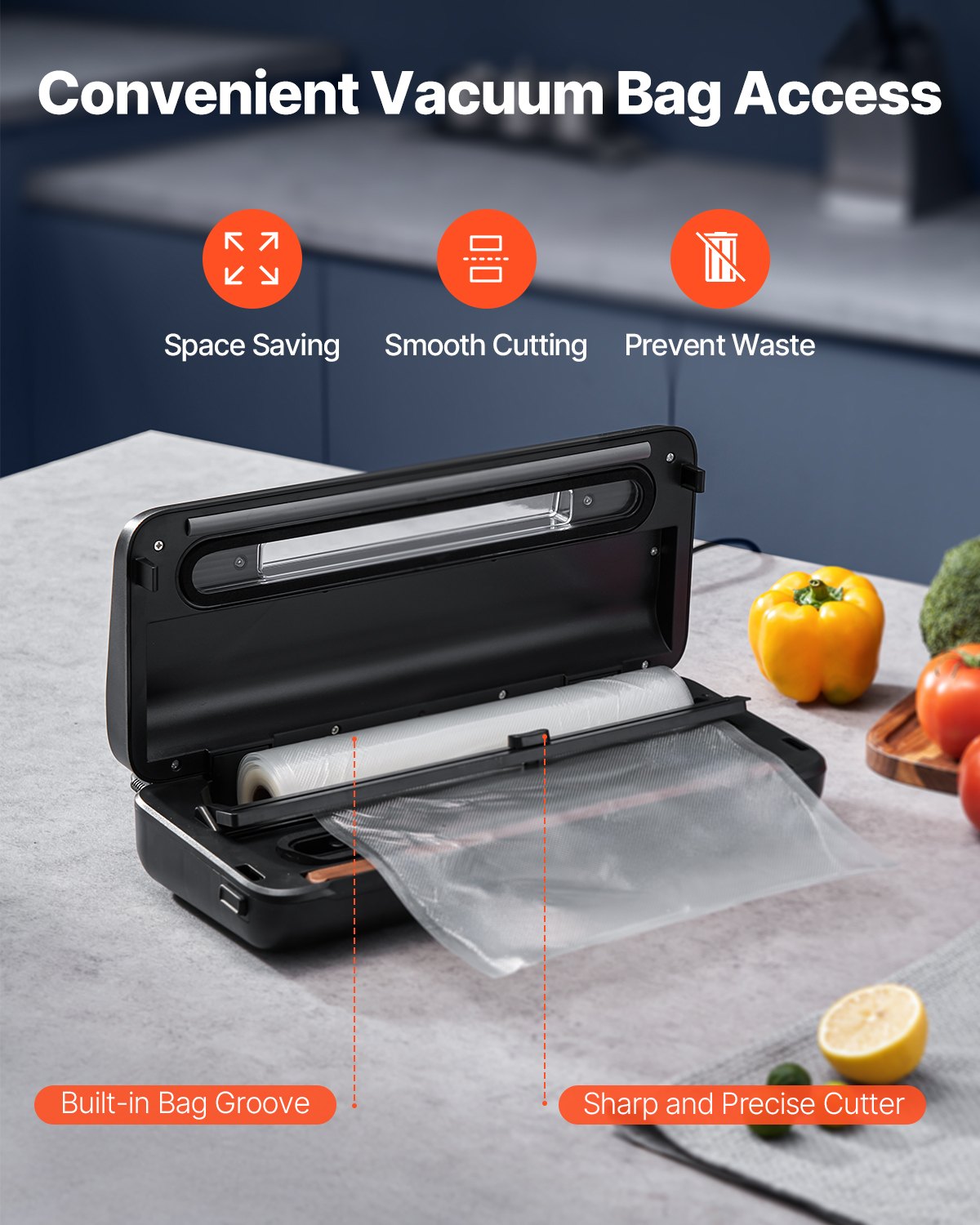 7-en-1 Sealer machine à vide Fast-Compact Automatic Food Saver 120W Sacs & Roll