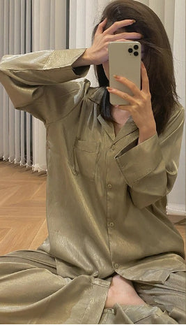 Ensemble pyjama à manches longues pour femmes en soie glacée
