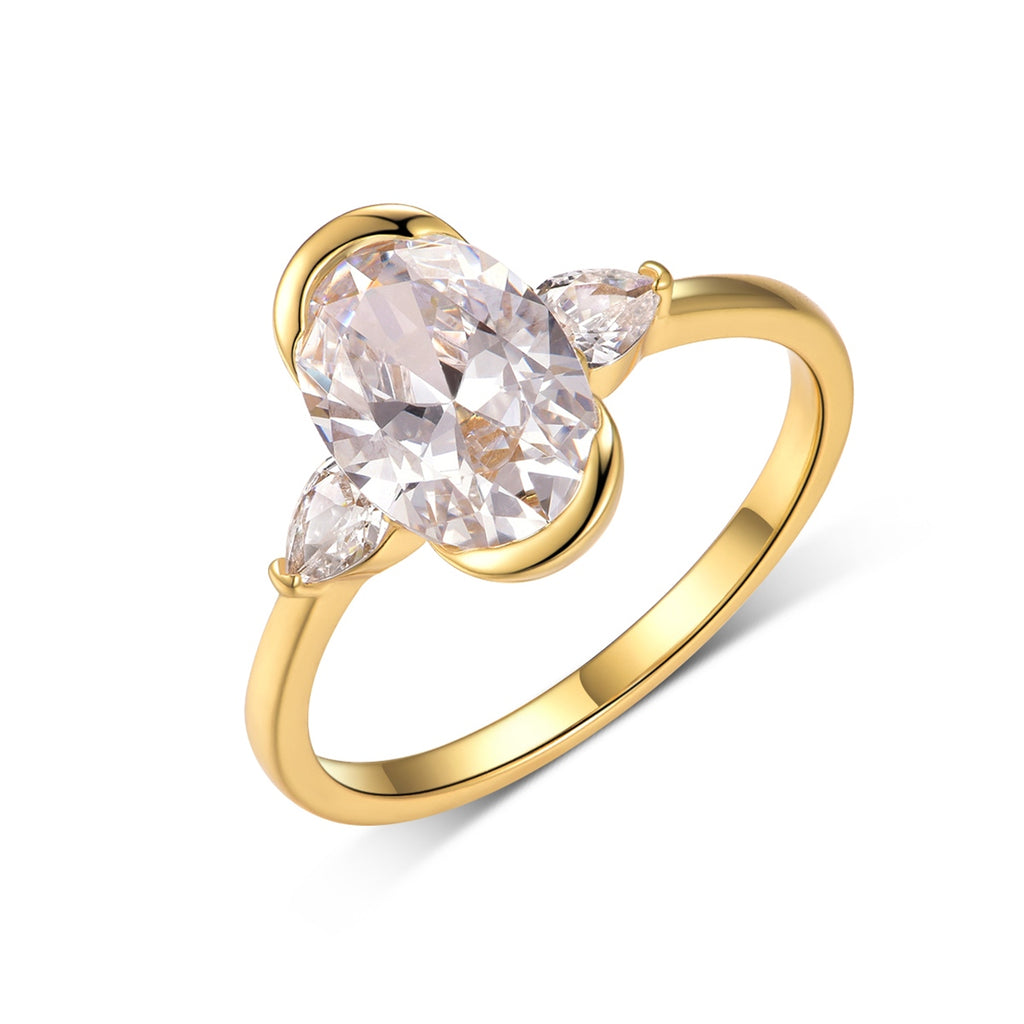 S925 Argent plaqué or 7x10mm Ovale Moissanite Anneau à trois tons D Couleur VVS1 US Taille 6-9 G