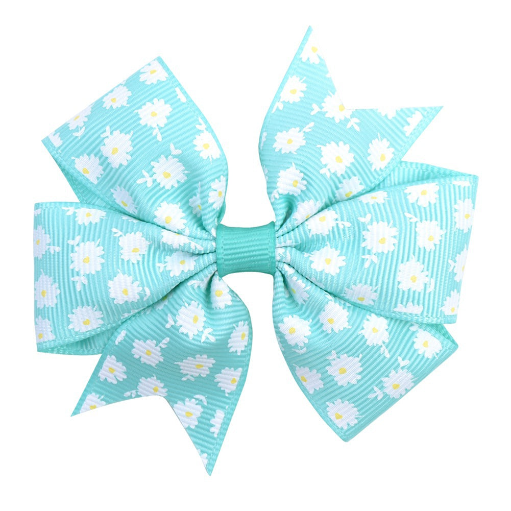Imprimé Daisy Sunflower Dotted Rib with Fishtail Bow Baby Hair Clip