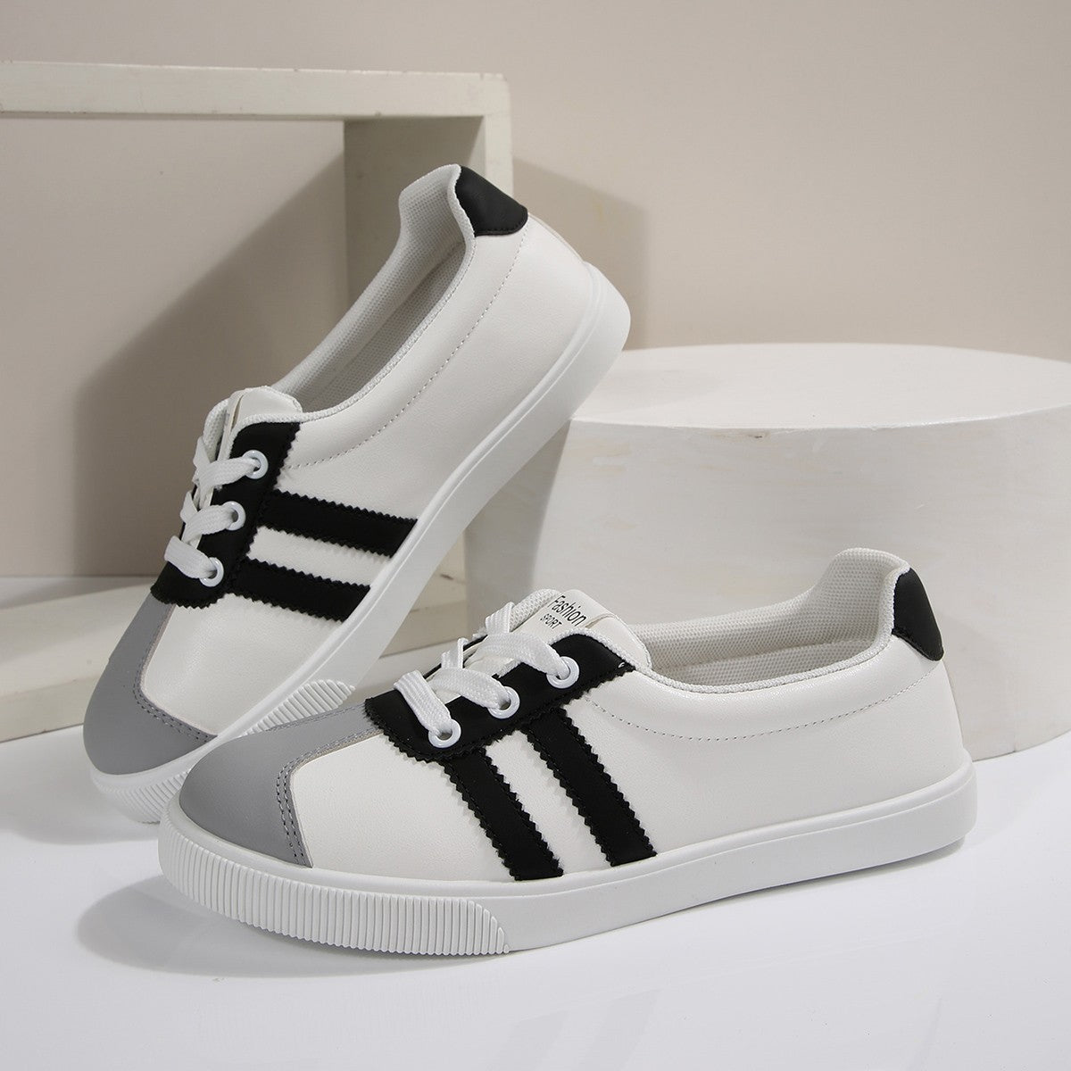 Début Automne Round Toe Arrivée Blanc Chaussures Coréen Style Student Platform Casual Skate Shoe