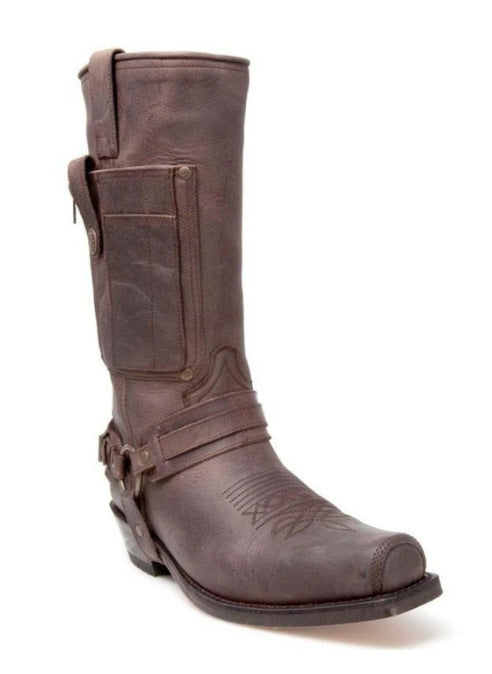Bottes pour hommes en cuir haute talon de chevalier brodée