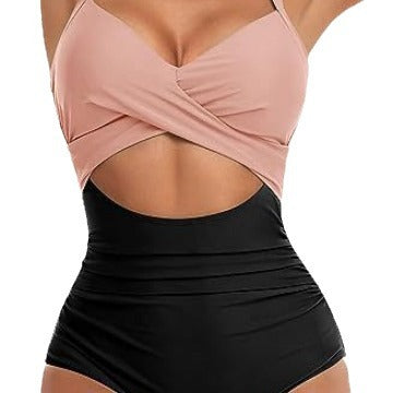 Maillot de bain monocolore pour femmes de style européen et américain avec un panneau sans dos
