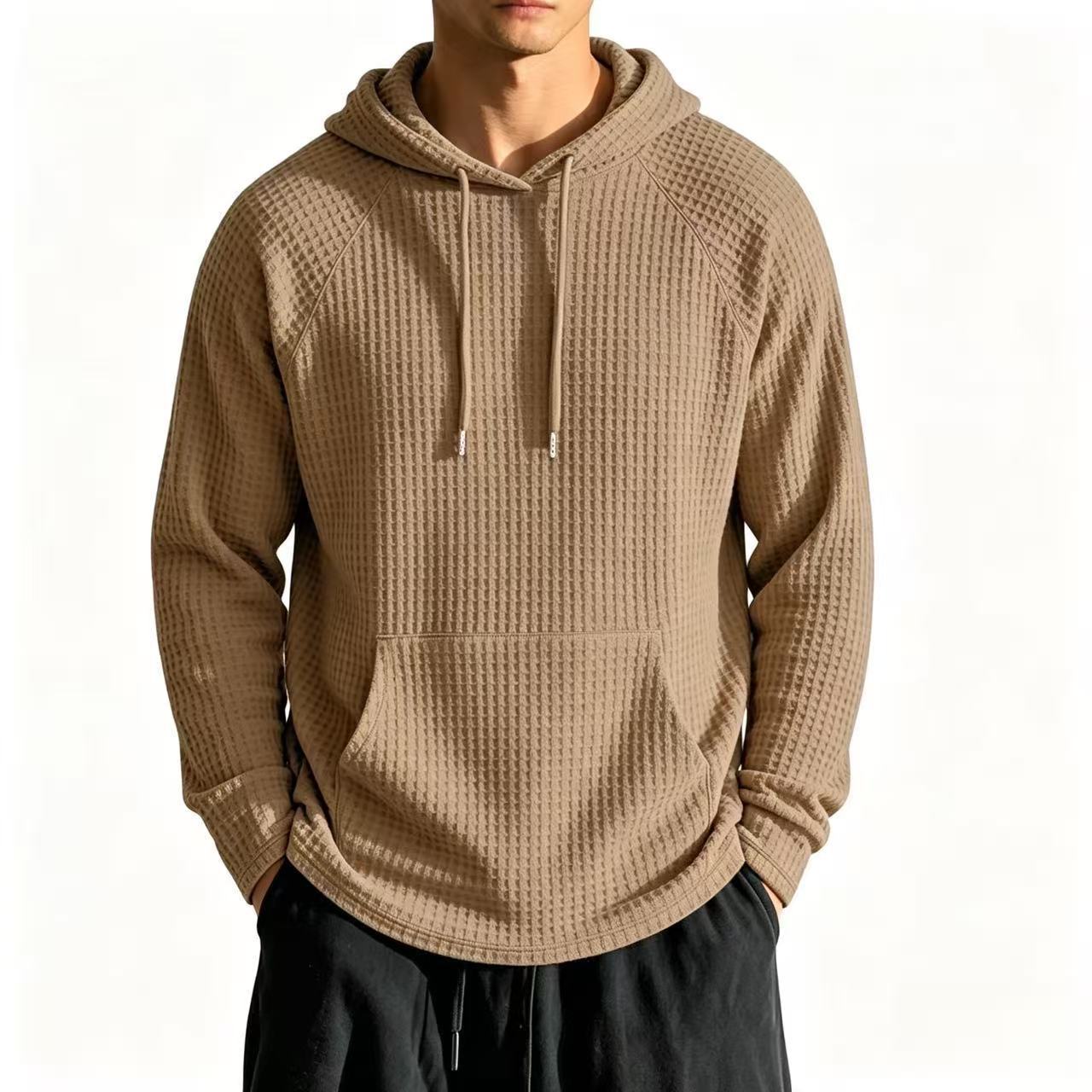Veste à capuche à mailles en gaufre décontractée pour hommes