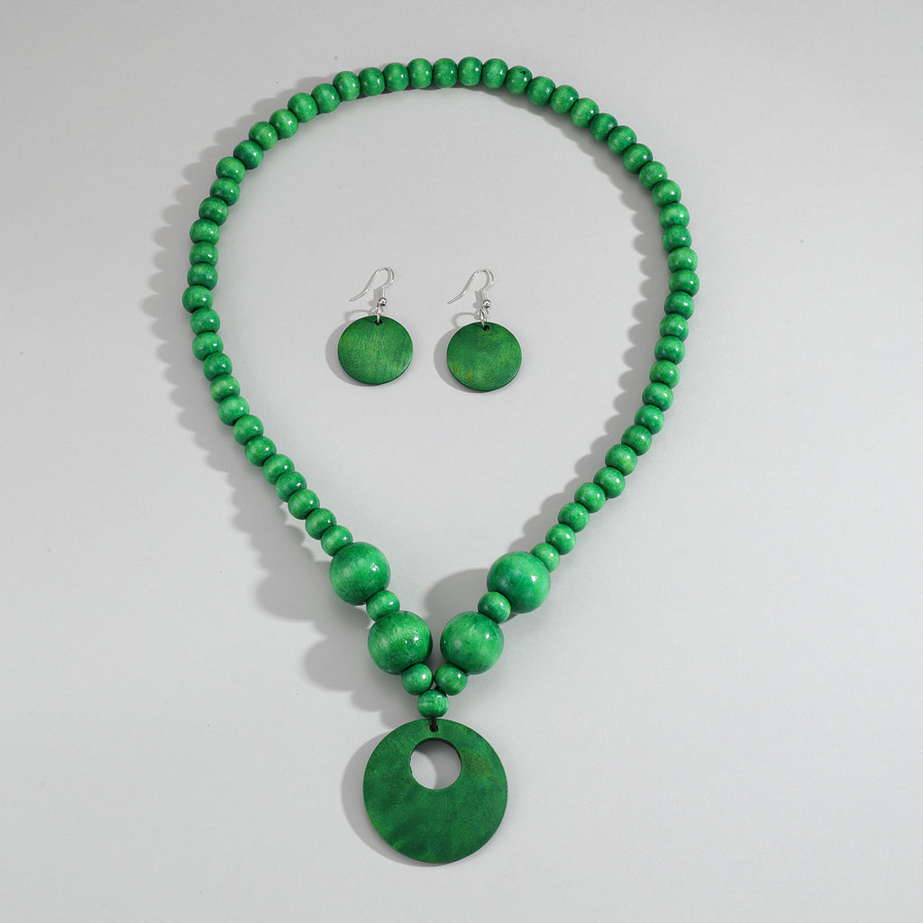 Collier en bois de perles et boucles d'oreilles pour femmes