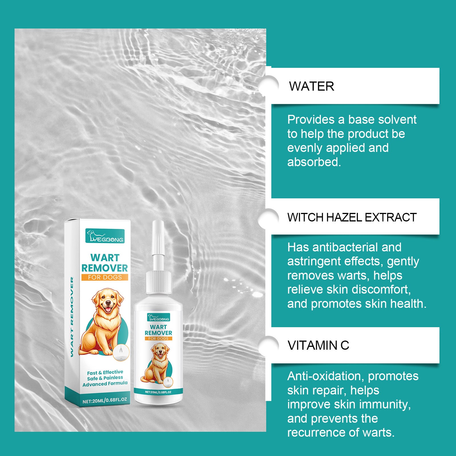Yegbong Dog Yeast Solution de levure douce nettoyante pour la peau de chien Solution de levure pour usage externe