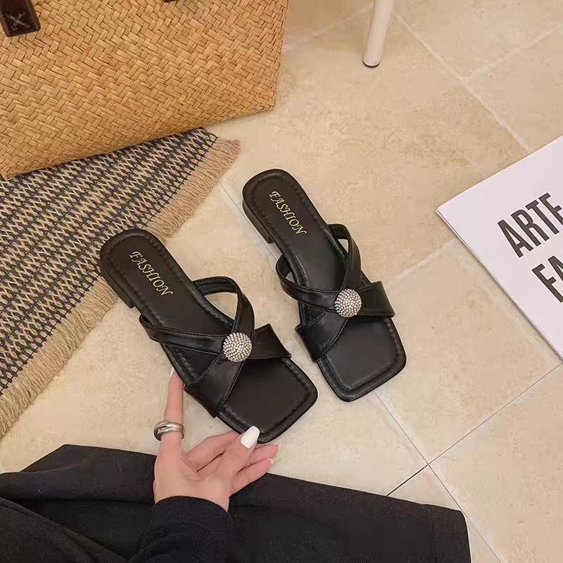 Femmes Style de fée Toe ouvert T-Strap Sandales à glissière plate
