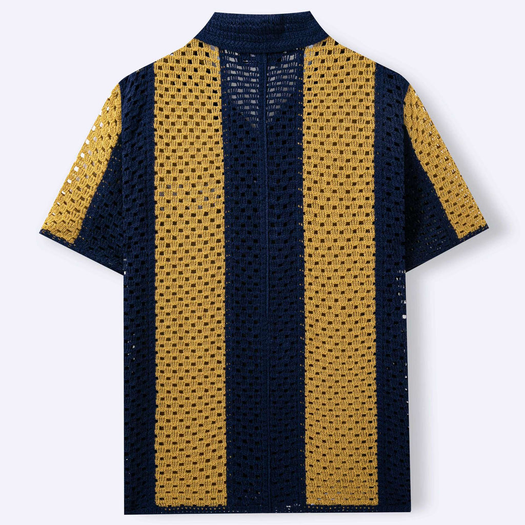 Retro Color-block Hollow-out manches courtes tricot haut respirant