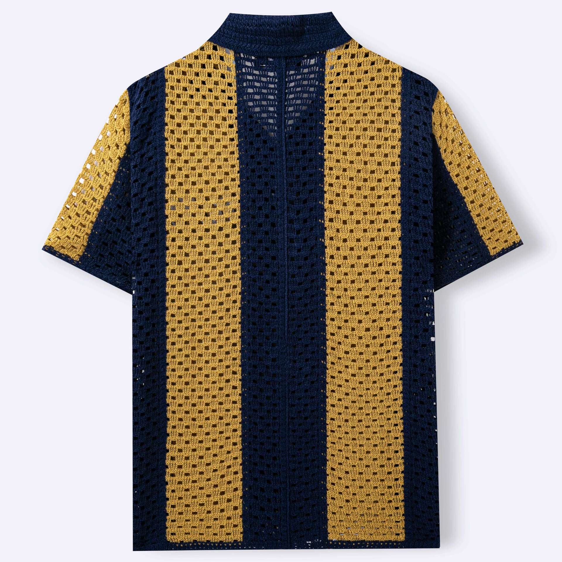 Retro Color-block Hollow-out manches courtes tricot haut respirant