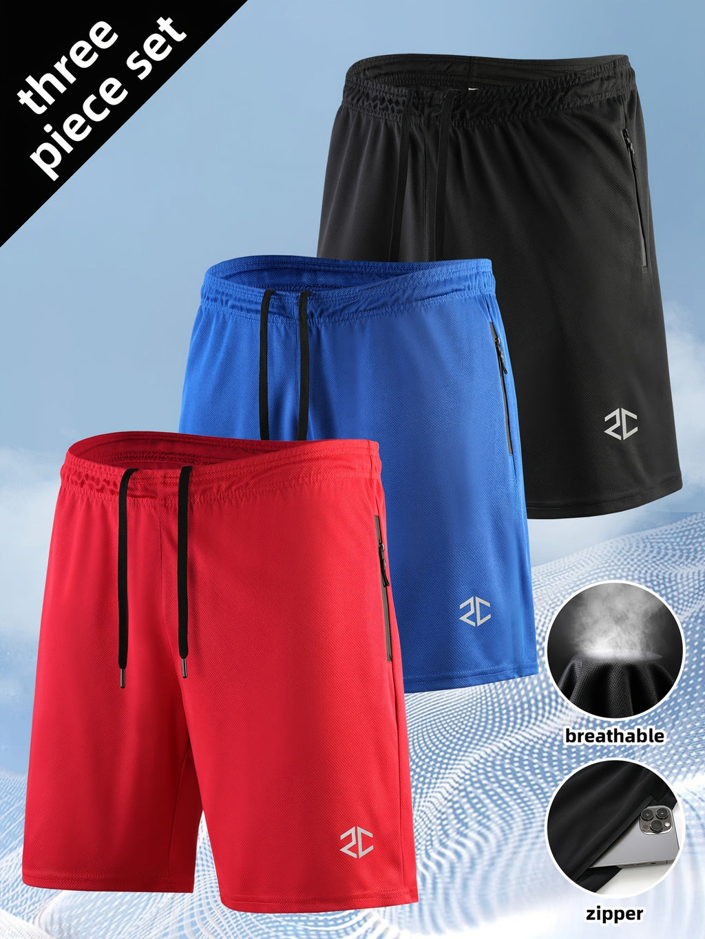 Short homme Mode Casual Séchage rapide Entraînement extérieur Poche à fermeture éclair à cinq points