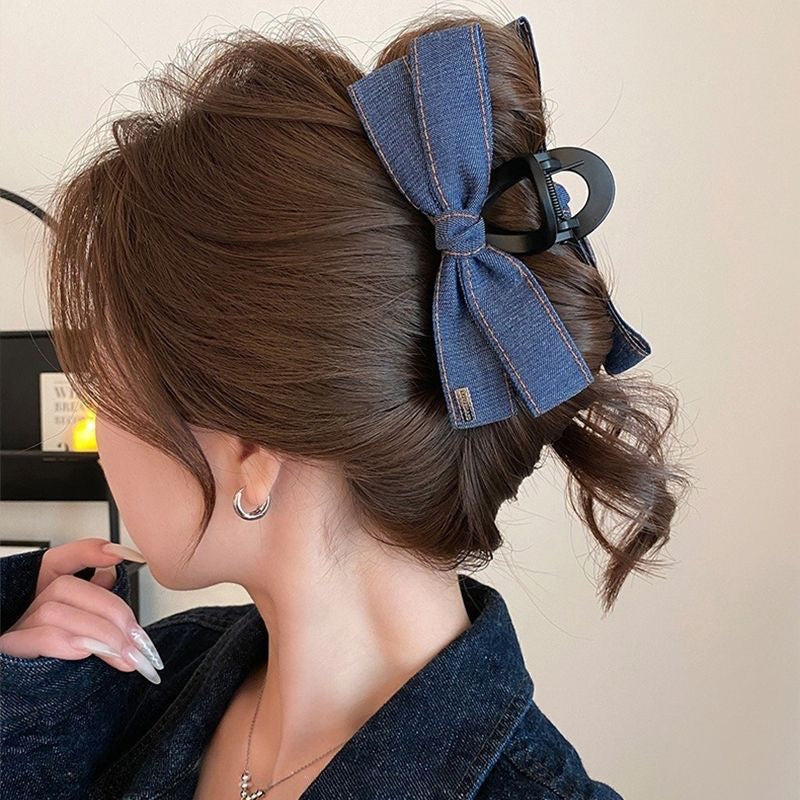 Love Denim Bow Triangle Grip Sense of atmosphere