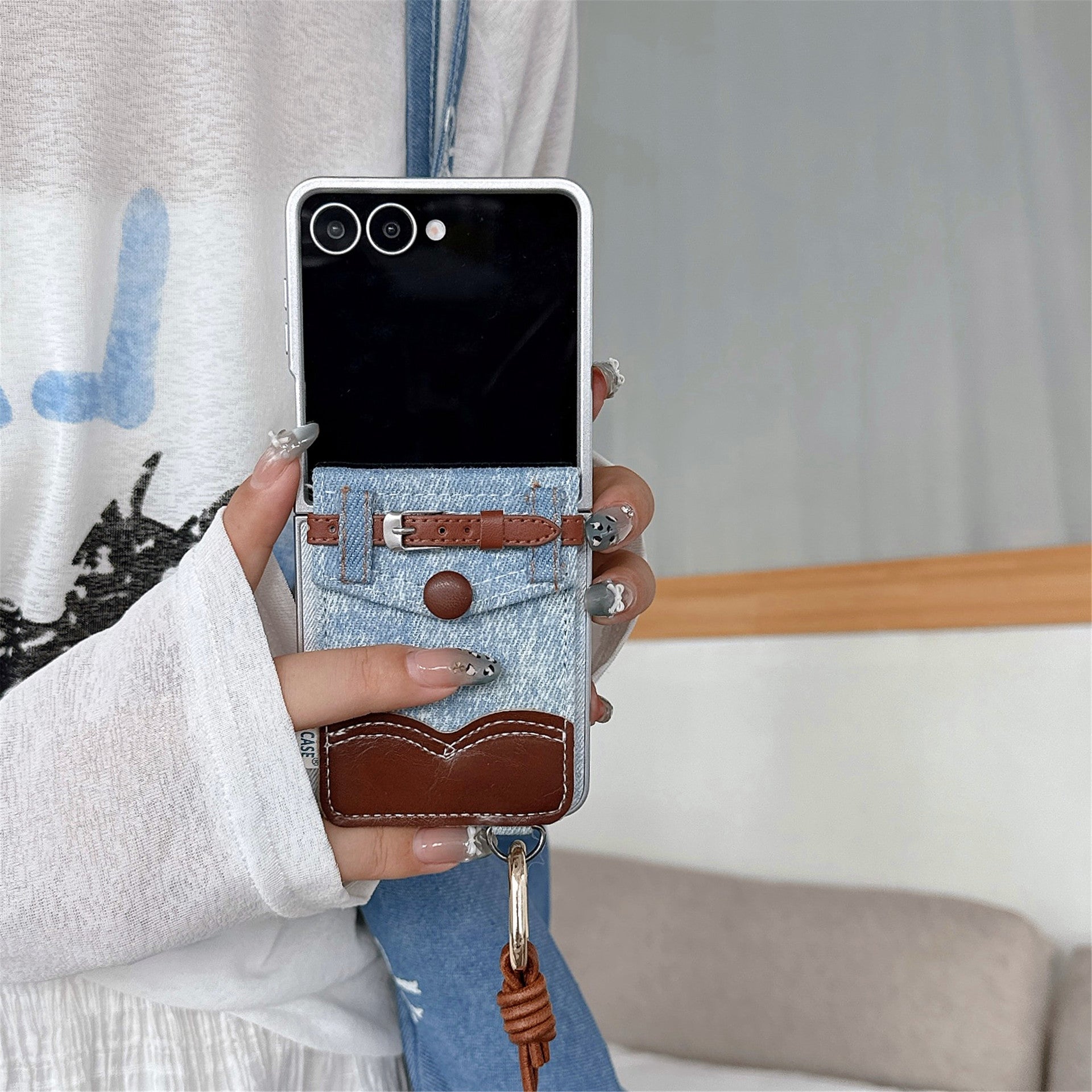 Leather Denim Card Holder Compatible pliable Phone Case