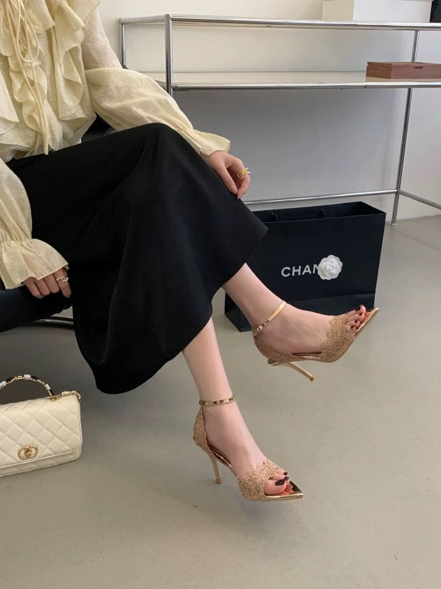 Femmes Romantique de mariée Florale scallopée Dentelle Stiletto Sandales