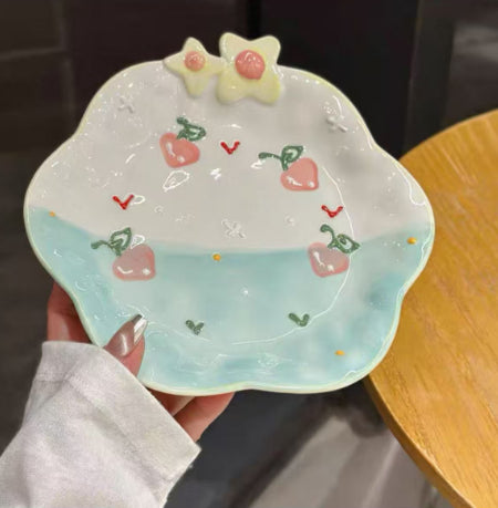 Plaque de petit déjeuner en céramique de relief peinte à la main
