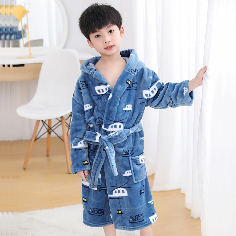 Chemise de nuit pour enfants Peigne de bain pour garçon Flanelle épaissée Fleece Pajamas